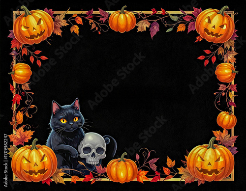 halloween background with pumpkin. Halloween party frame for invitation