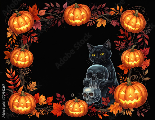 halloween background with pumpkins. Halloween party frame for invitation 