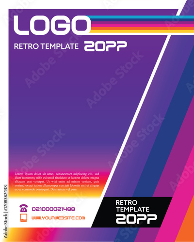 Retro template with bright colorful stripes and gradient background, suitable for cover designs