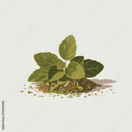 Dried Herb Mix with Fresh Leaves Vector Illustration