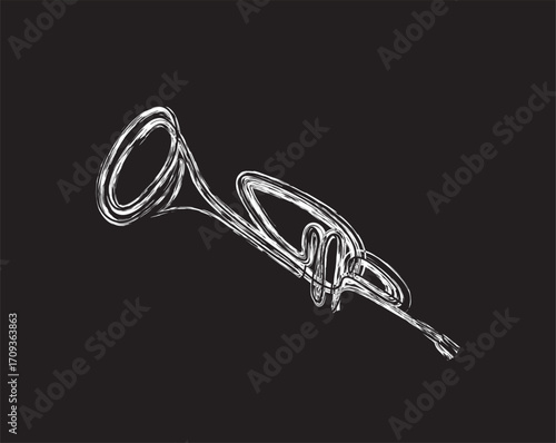 Trumpet music paint brush drawing illustration. Line art drawing of trumpet perfect for poster and wallpaper.