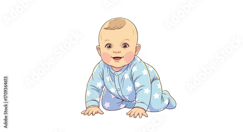 Adorable Happy Baby Crawling Illustration on White Background.