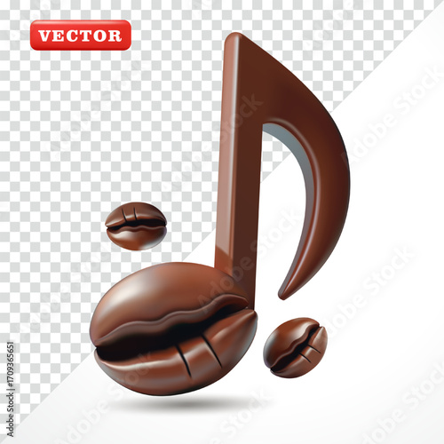 Musical notes look like coffee beans. 3D vector, suitable for advertising and music