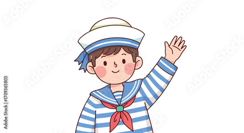 Cheerful Sailor Boy Waving Hand.