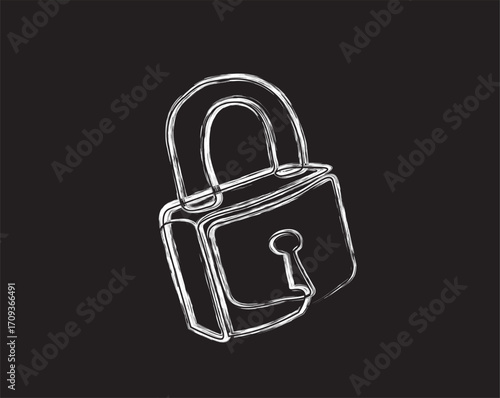 Padlock brush painting vector illustration. Art painting of vintage lock for poster, wall decor, sticker.