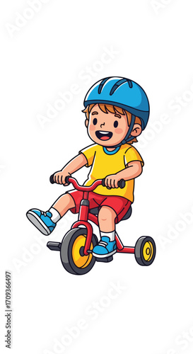 Happy Kid Riding a Tricycle.