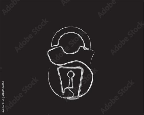 Padlock brush painting vector illustration. Art painting of vintage lock for poster, wall decor, sticker.