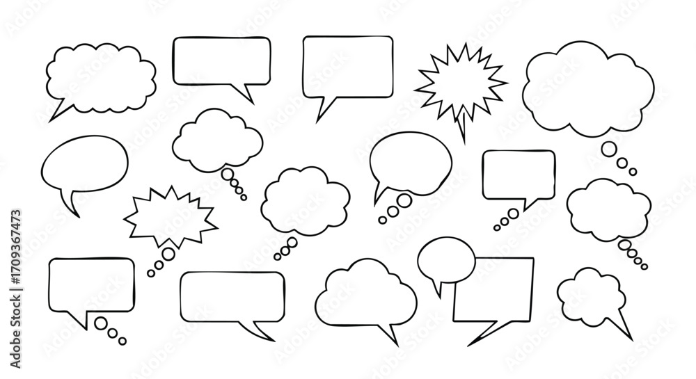 Fototapeta premium Thought bubbles and speech balloons, perfect for expressing ideas, quotes, and communication