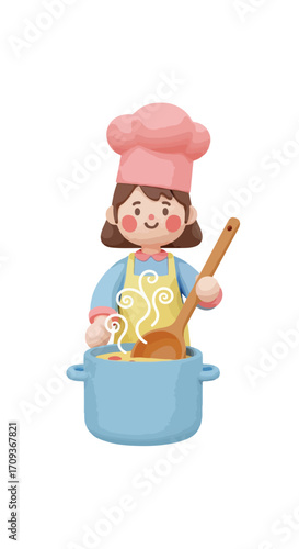 Cartoon Chef Cooking Delicious Meal.