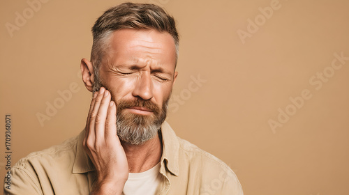 Man experiencing jaw pain and discomfort, holding his cheek in agony.