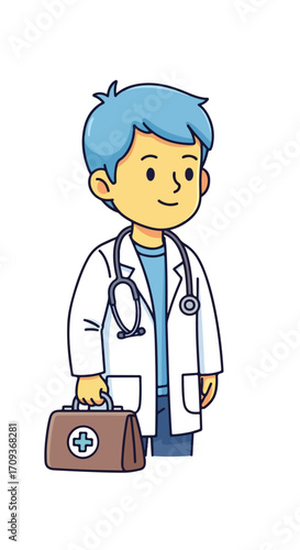 Cartoon Doctor Holding Medical Bag.