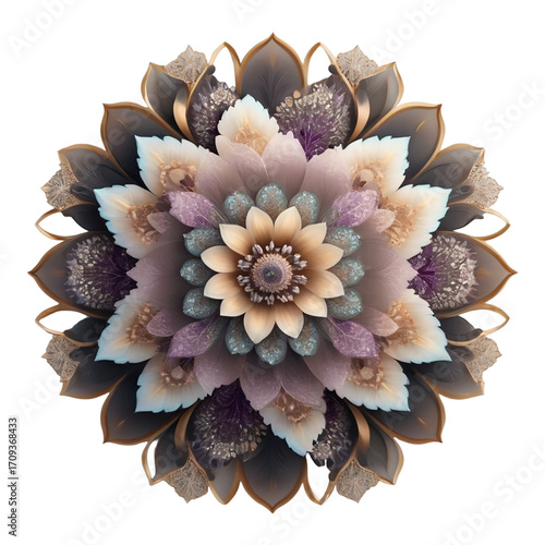 Soft Pastel Mandala with Purple Gray and Gold Floral Accents image photo
