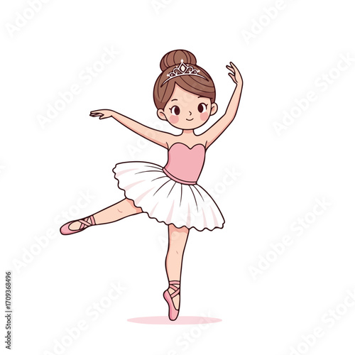Adorable Cartoon Ballerina Dancing Gracefully in Tutu.