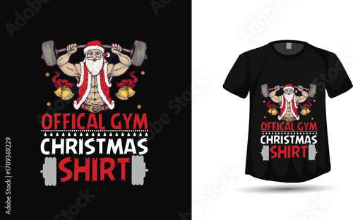 Official Gym Christmas Shirt" Muscular Santa Claus Weightlifting Vector Design