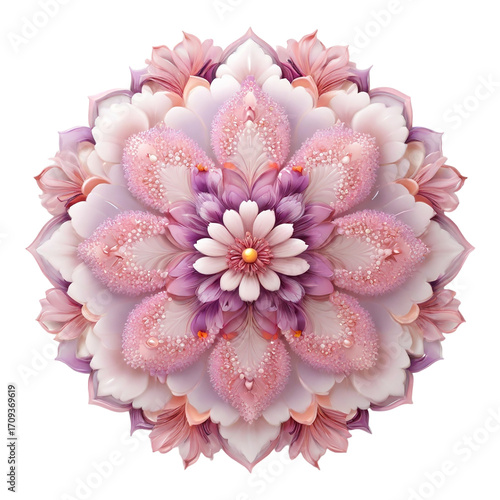 Soft Pink and Lavender Mandala with Textured Petals and Pearl Accents floral symmetrical