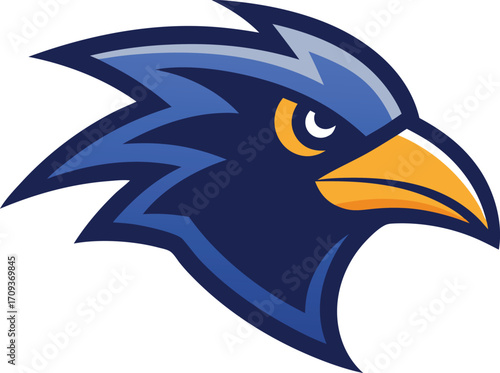 Bold blue bird mascot head vector graphic for sports and teams