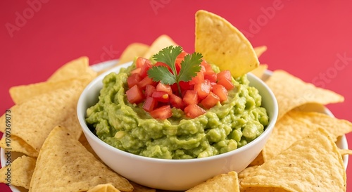 Delicious Guacamole with Tortilla Chips.