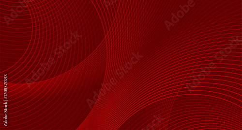 Bright red minimal round lines abstract futuristic tech background. Vector digital art design
