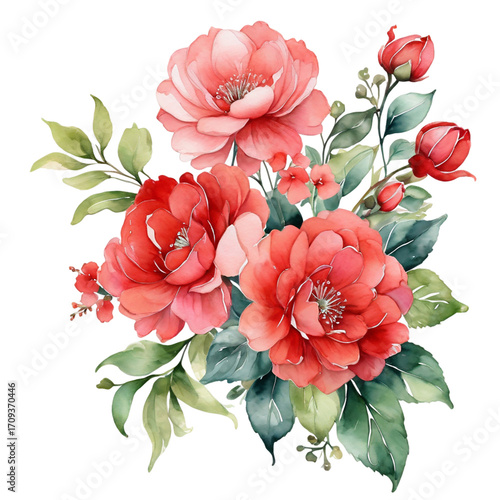 Soft Pink and Red Roses with Green Foliage Watercolor Floral Design flowers