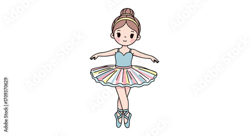 Cute Cartoon Ballerina in Ballet Pose.