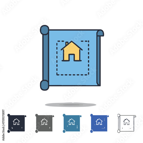 An architectural blueprint illustrates a house icon, representing meticulous planning for new home construction, real estate projects, or property design.