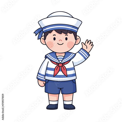 Cute Cartoon Boy in Sailor Suit.