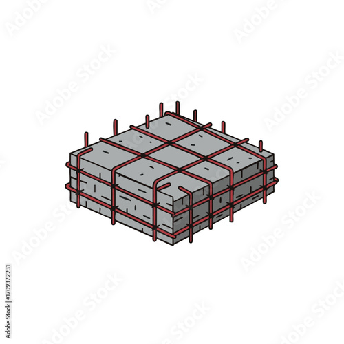 An isometric illustration showcasing a reinforced concrete slab with rebar, essential for modern construction and structural integrity.