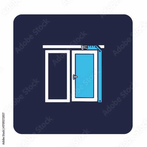 A modern graphic icon depicting a window with one pane open, symbolizing ventilation, fresh air, or an architectural element.