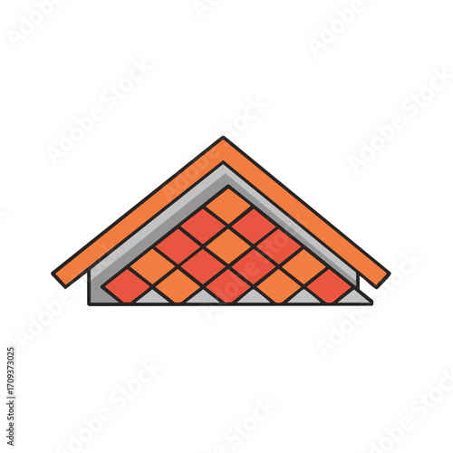 A vibrant gabled roof illustration featuring classic orange and red diamond-patterned tiles, symbolizing home, protection, and architectural design on a clean white background.