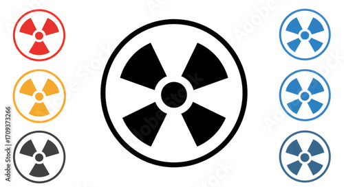 Collection of ionizing radiation warning symbols in various colors.
