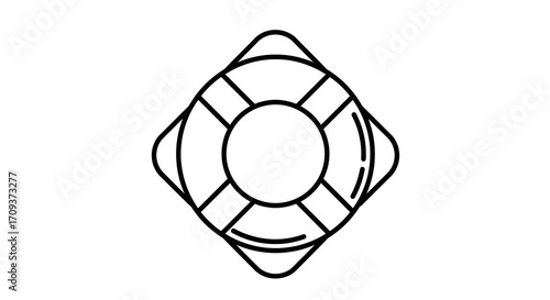 A simple black and white line art icon of a lifebuoy, representing safety and rescue.