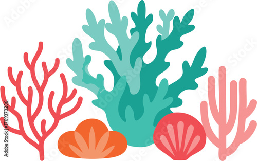 Vibrant coral and seaweed vector bundle unique ocean elements for aquatic designs