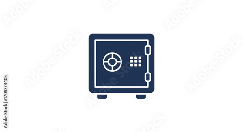 Illustration of a dark blue safe with a combination lock, security concept.