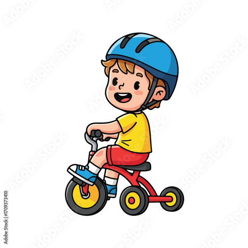 Happy Child Riding a Tricycle.
