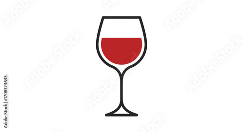 A minimalist line art icon of a wine glass filled with red wine on a plain white background.