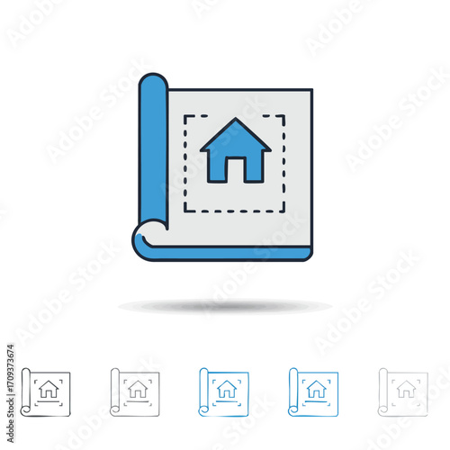 An illustration of a house blueprint, symbolizing architectural design, construction planning, and real estate development for modern homes.