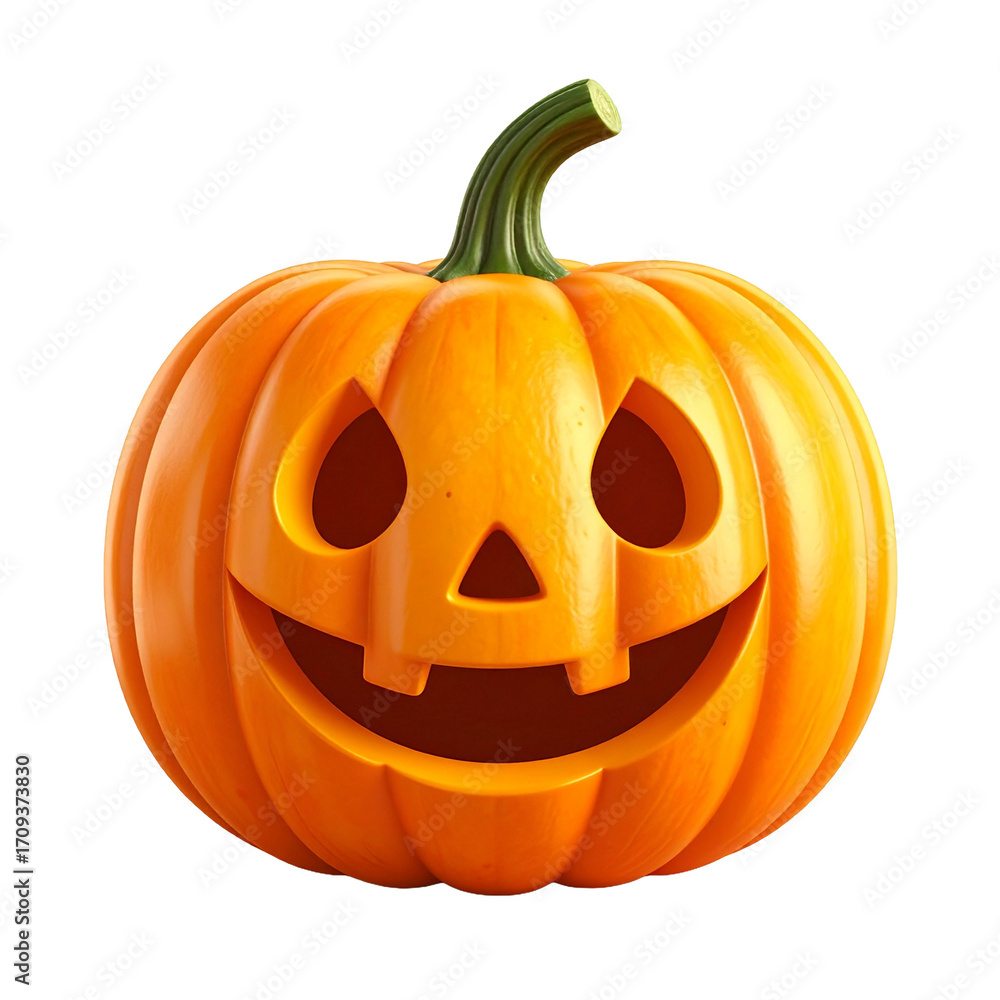Fototapeta premium Smiling Jack-o'-Lantern, ready for Halloween fun! A classic pumpkin carved with a cheerful face, embodying the spirit of the spooky season