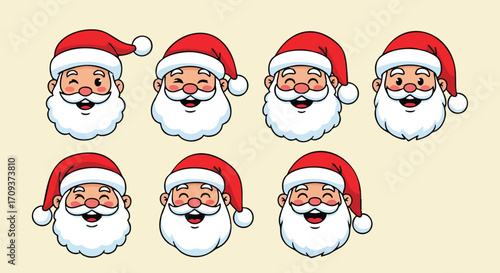 Festive Santa Claus faces smiling with joy, perfect for holiday decorations, seasonal designs