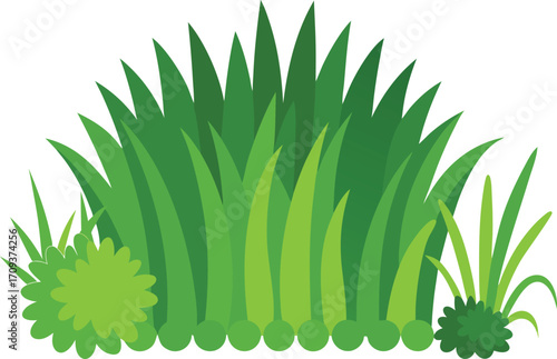 Detailed green grass and bush bundle vector illustration scalable eps format