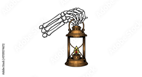 Skull hand carrying a lantern 