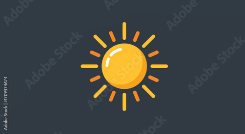Illustration of a bright yellow sun with orange and yellow rays radiating outwards against a dark background.