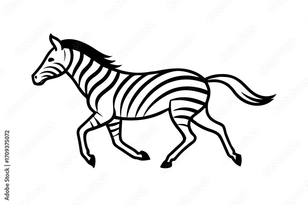 Fototapeta premium line art Zebra running silhouette illustration isolated on white background