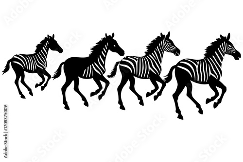 set of Zebra running silhouette illustration  isolated on white background