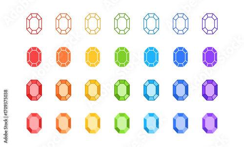 Crystal Icon set. Rainbow diamonds vector illustration