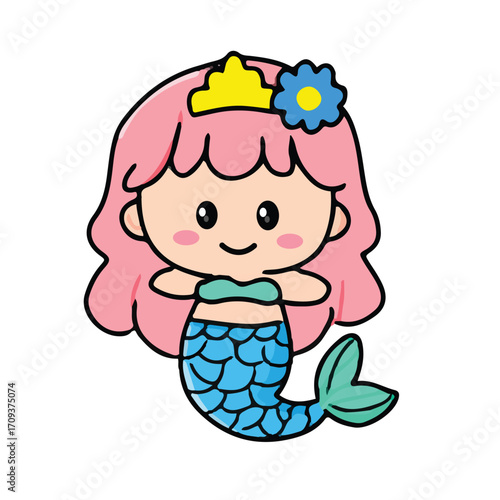 cute cartoon character kawai mermaid for kids element vector