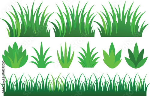 Detailed vector grass and bush bundle scalable illustration for nature scenes and graphics