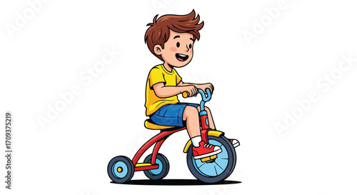 Boy Riding a Tricycle Cartoon.