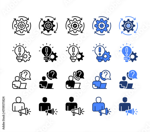 Effectiveness, Disruptive Innovation, Support, Advocacy, multiple style icon set.