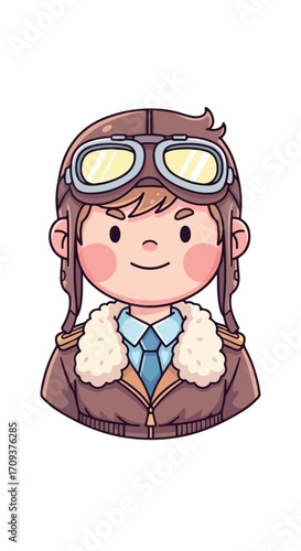 Cute Cartoon Pilot Girl in Vintage Aviator Gear.