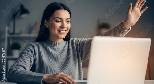 Woman Video Conferencing at Home.